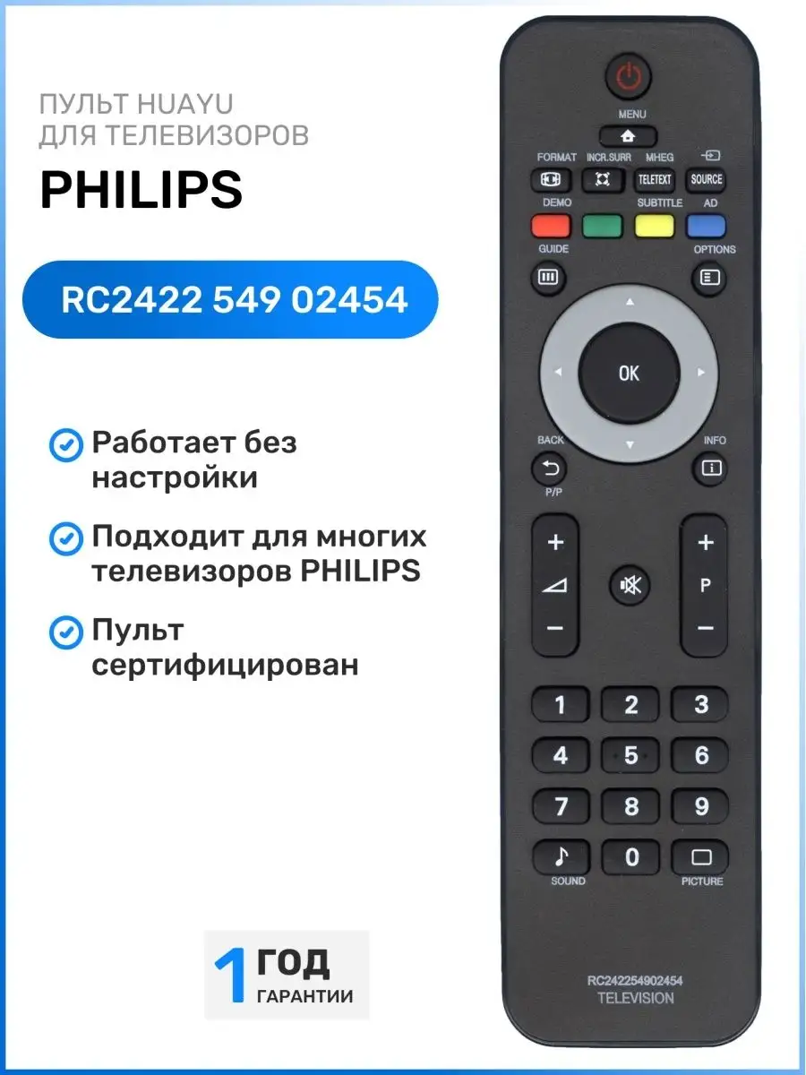 Пульт 2422 549 02454 (RC4747/01) для телевизоров Philiрs Philips 43250891  купить за 400 ₽ в интернет-магазине Wildberries