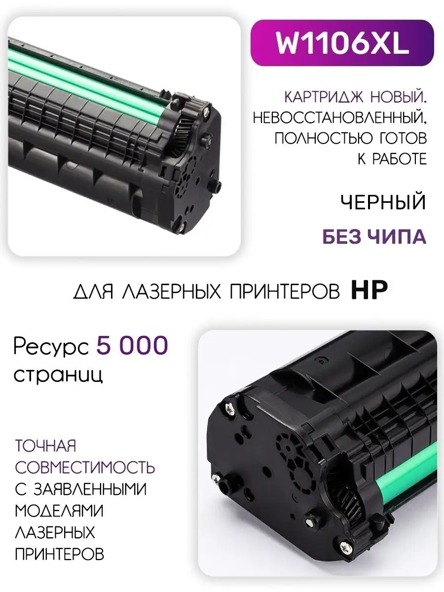 Картридж HP 106A / W1106 / W1106XL / W1106A 1106A БЕЗ ЧИПА SuperFine  43268092 купить в интернет-магазине Wildberries