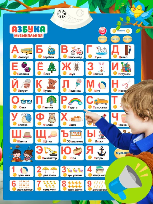 FivePlus Азбука говорящая русский алфавит плакат для малышей, синий