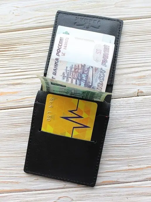 VERMAX Купюродержатель кожаный ручная работа, черный, фото 4