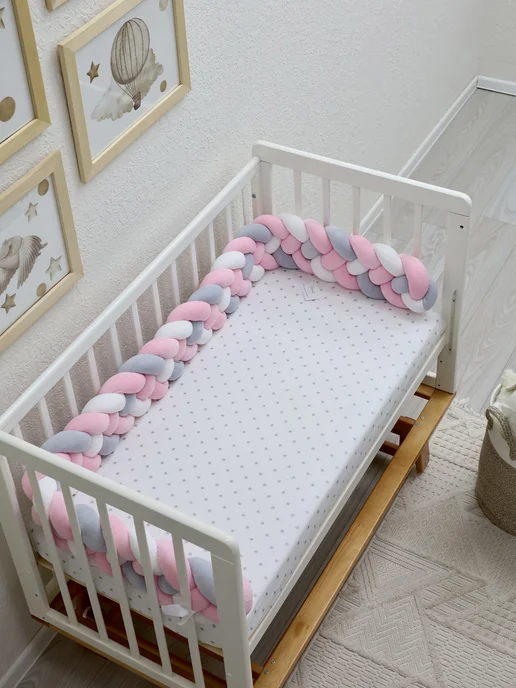 Fetro_Decor Бортик в кроватку для новорожденных косичка 240 см, белый, фото 7