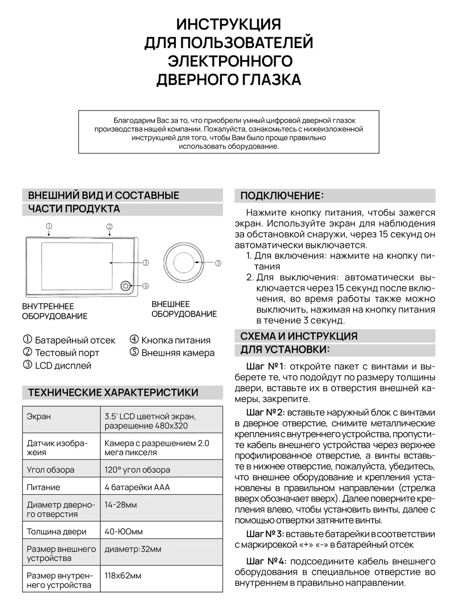 Для входной двери видеоглазок с монитором беспроводной Houft 43361941  купить в интернет-магазине Wildberries