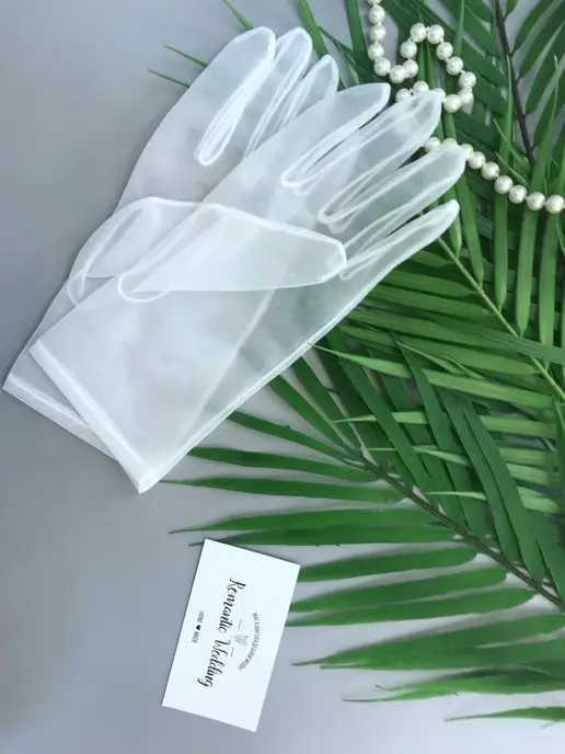 Romantic Wedding Перчатки свадебные короткие из фатина прозрачные для невест, прозрачный, фото 6
