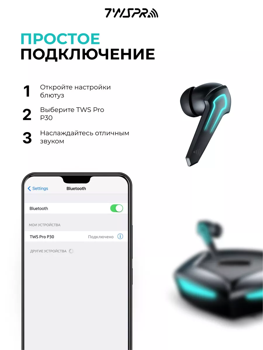 Беспроводные наушники игровые блютуз с микрофоном TWS Pro 43450373 купить  за 849 ₽ в интернет-магазине Wildberries