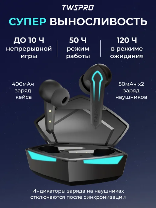 TWS Pro Беспроводные наушники игровые блютуз микрофон Андроид iPhone, черный, фото 3