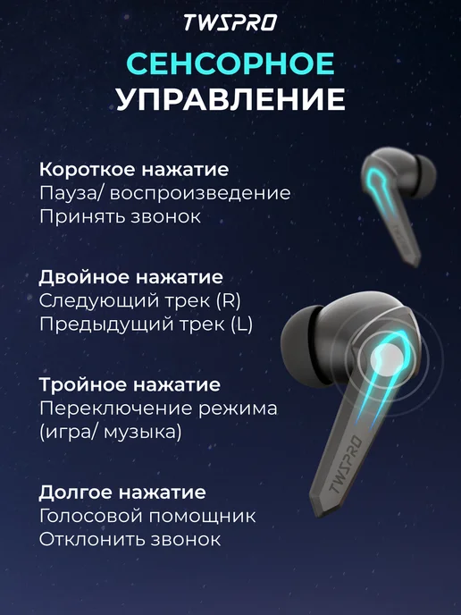 TWS Pro Беспроводные наушники игровые блютуз микрофон Андроид iPhone, черный, фото 7