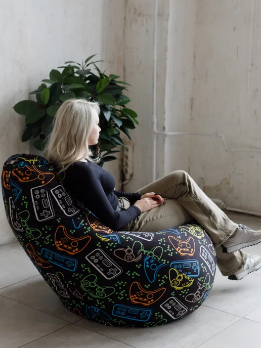 Bean-Bag Кресло мешок велюр 3XL детский, черный, фото 3