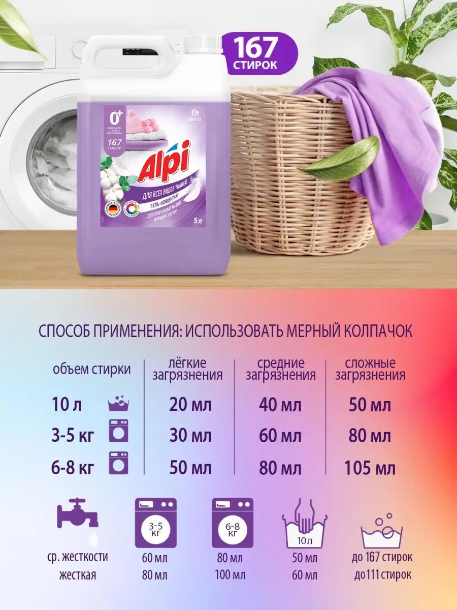 Гель для стирки 5 литров Alpi, универсальный GRASS 43563064 купить за 928 ₽  в интернет-магазине Wildberries