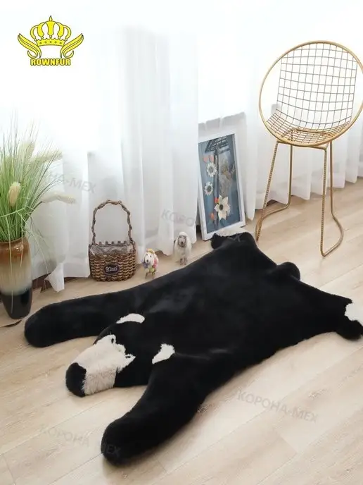 CROWNFUR HOME Меховой ковер детский коврик комнатный, черный