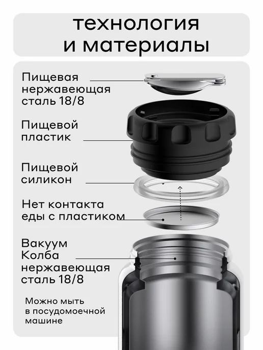 Bobber Термос для еды 0.7л с широким горлом, ложка, крышка-тарелка, 700 мл, фото 6