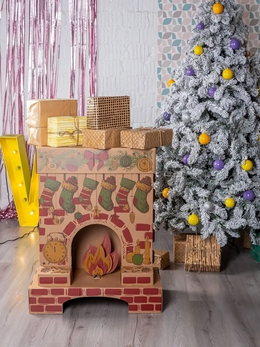 Камин из картона своими руками на Новый год: популярные варианты разных форм и размеров