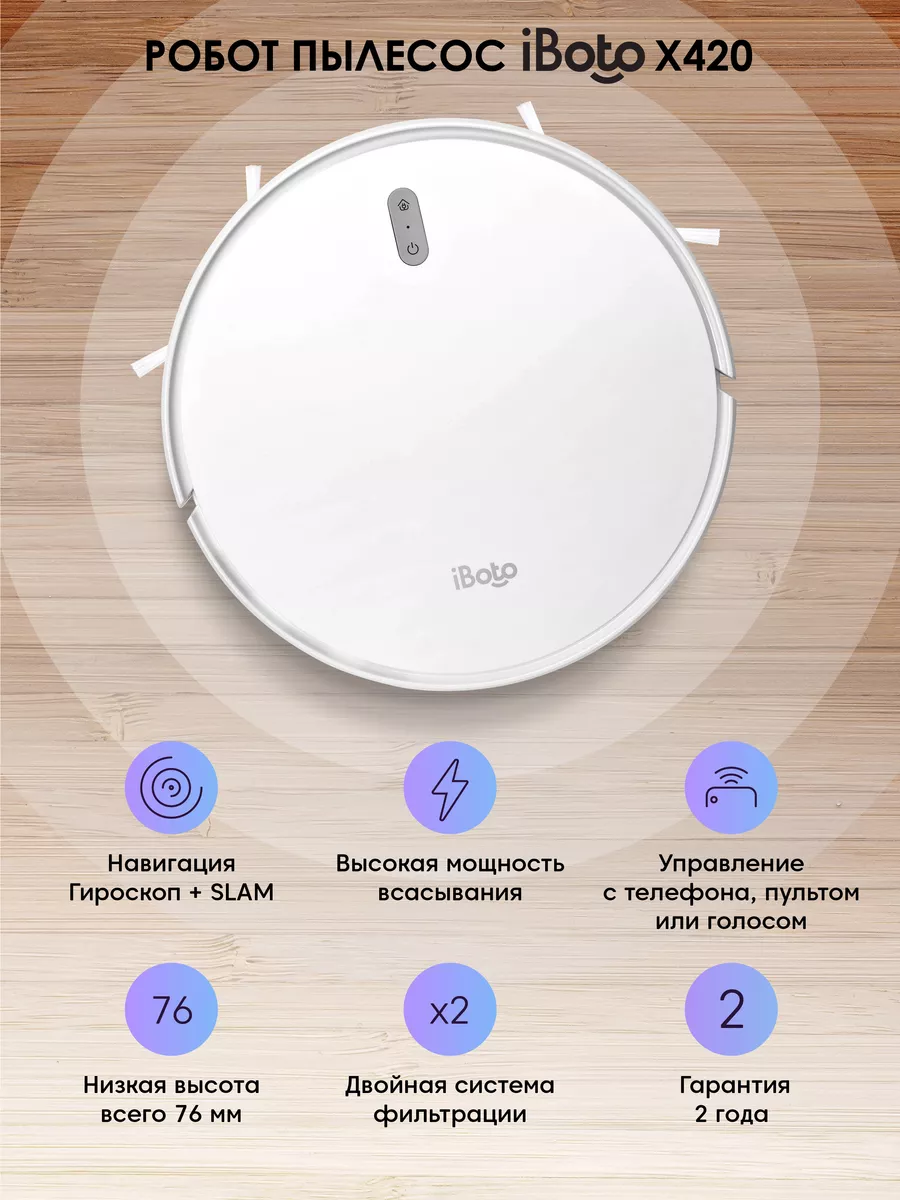 Робот пылесос моющий X420GW, Алиса, Говорит на русском iBoto 43773253  купить в интернет-магазине Wildberries