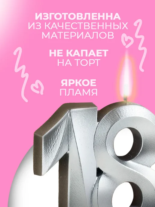 Страна Карнавалия Свечи 18 лет на торт цифра, серый, фото 7