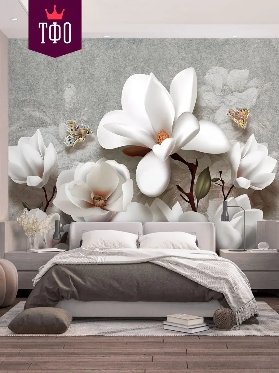 Фотообои спальня цветы пионы | Идеи домашнего декора, Фотообои, Интерьер