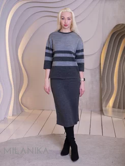 Костюм вязаный двойка с юбкой больших размеров