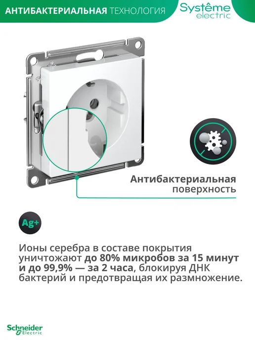 Systeme Electric Одинарная розетка c заземлением Шнайдер Atlas Design, белый, фото 4