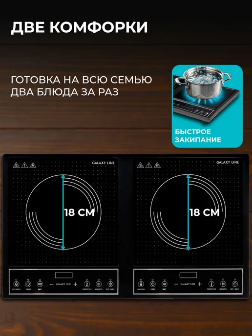 GALAXY LINE Плитка индукционная настольная двухконфорочная GL3062, черный, фото 3