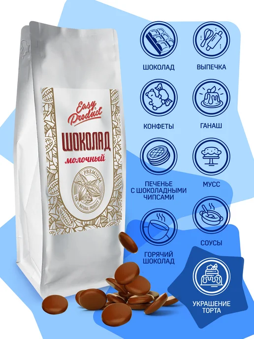 Easy Product Company Шоколад кондитерский молочный Бельгия 300 грамм, 1 кг, фото 3