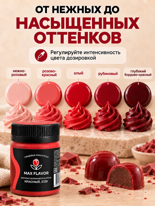 Max Flavor Жирорастворимый краситель для шоколада красный сухой, красный, фото 3