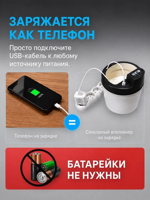 VanTys Сенсорное мусорное ведро настольное с USB зарядкой 2.25 л, 2,25 л, фото 2