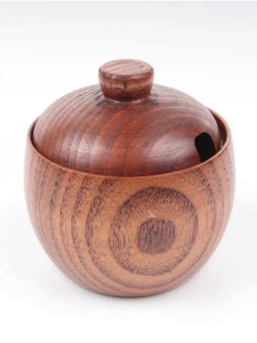 Ahtybamboo Органайзер деревянный с крышкой и ложкой для соли и сахара, коричневый, фото 7