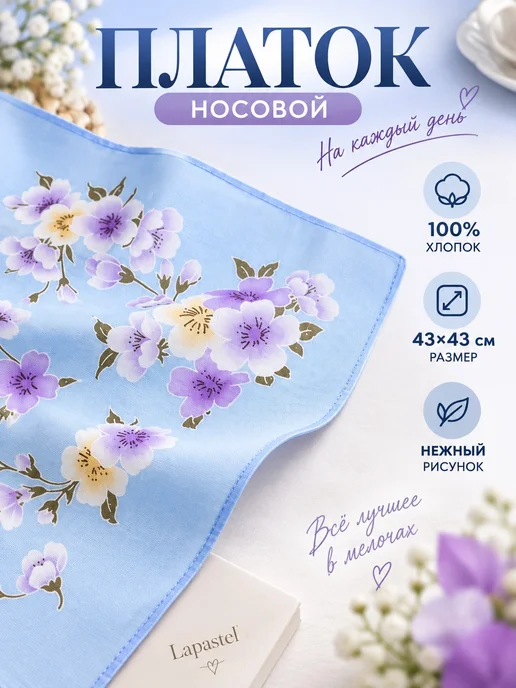 Lapastel Носовой платок 1 шт 43х43 см хлопок в подарок хб тканевый, 43x43 см, 1 шт