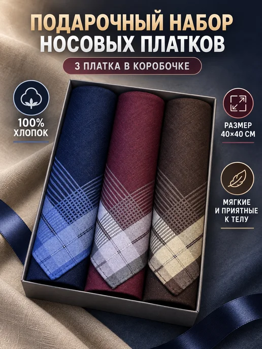 Pastel_lux Подарочный набор платков 40х40 см 3 предмета в коробочке, 40x40 см