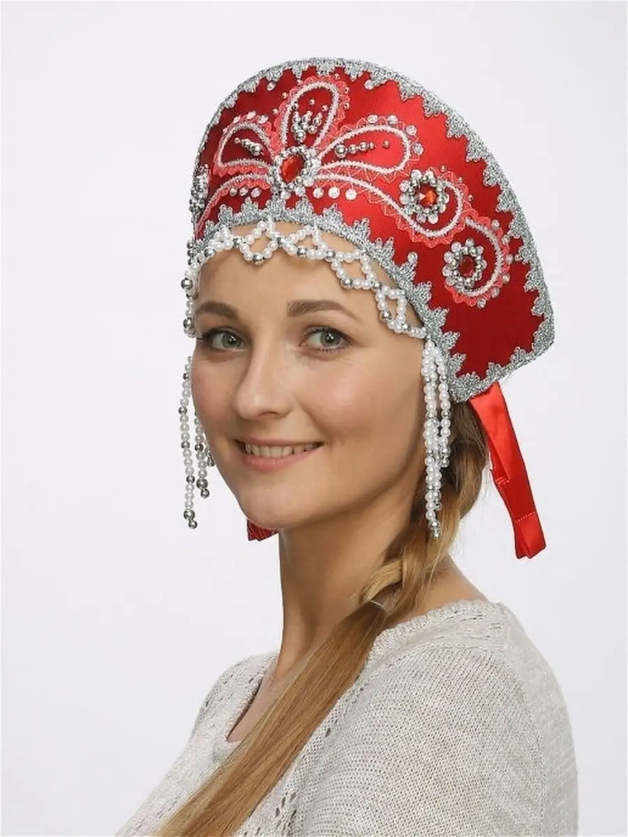 2496335 Русский народный костюм, кокошник, сарафан с рубашкой, цвет красный, рост 122-128, 6-7 лет
