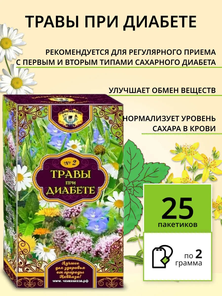 Травяной сбор фиточай При диабете 25 ф пакетов