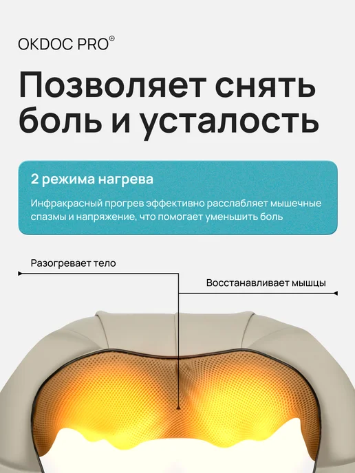 OKDOC Массажер для спины и шеи плеч тела электрический роликовый, бежевый, фото 2
