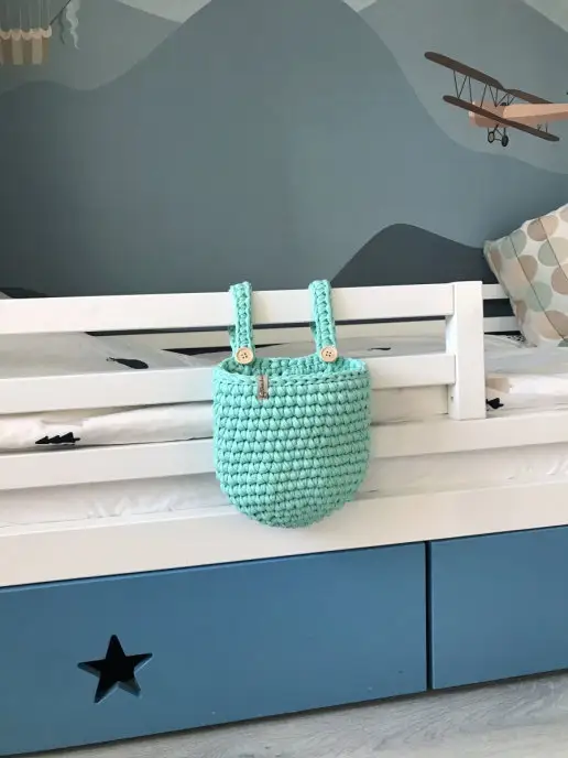 Shershulya_decor Карман на кровать подвесная корзинка вязаная органайзер, зеленый, фото 4
