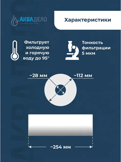 Аквадело Картридж для фильтра воды нитяной Нептун PS-10BB 5 мкм, белый, фото 4