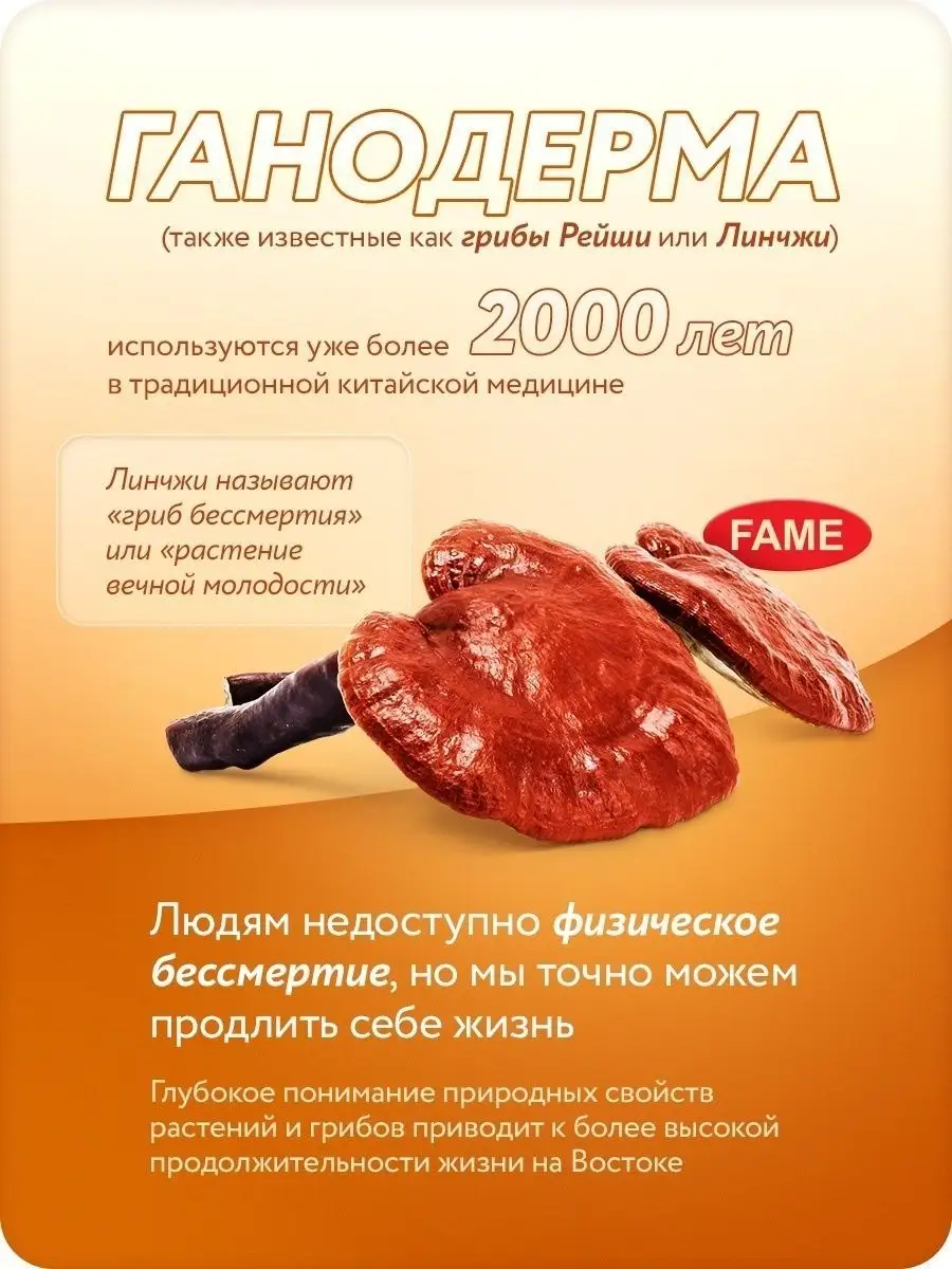 Гриб Рейши БАД для иммунитета экстракт линчжи Ганокан, 60 шт FAME 44502258  купить в интернет-магазине Wildberries