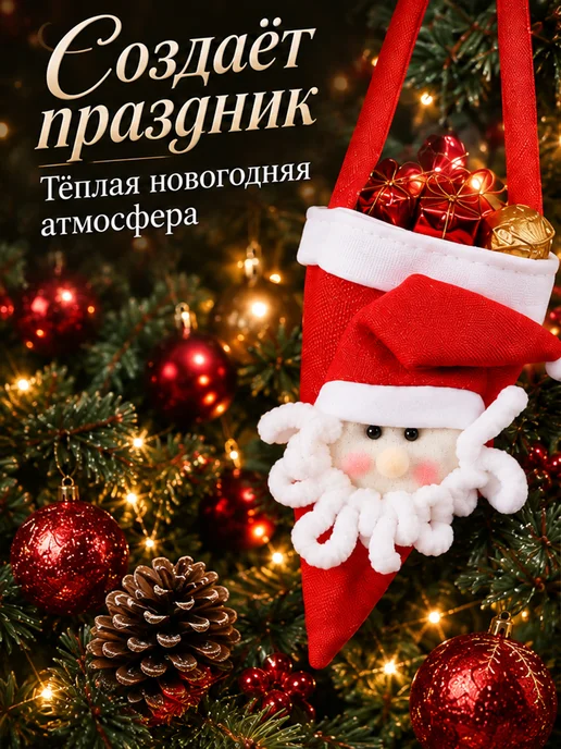 Новогодняя ярмарка Мешочек новогодний, белый, фото 6