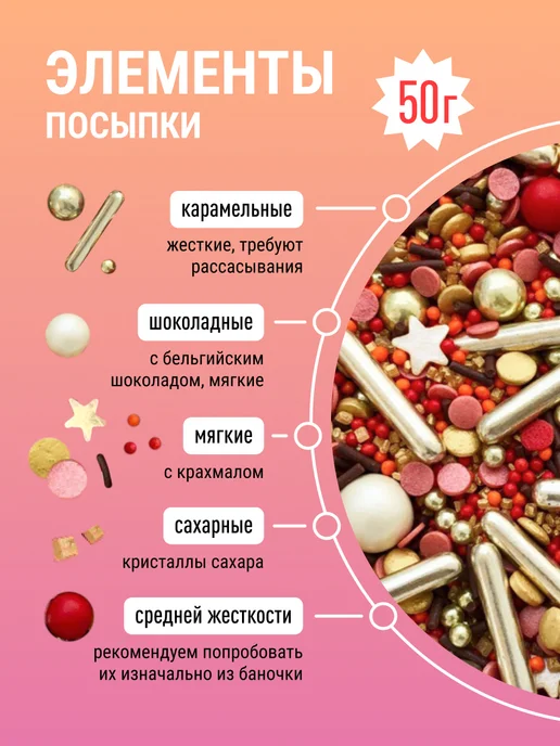 MIXIE Съедобный декор украшения для торта посыпка кондитерская, красный, фото 2