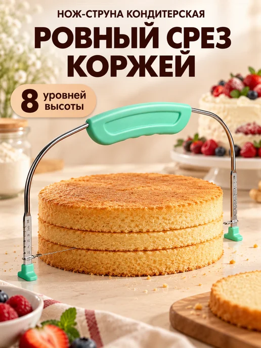 Ура, приехало! Нож струна для бисквита и нарезки коржей, зеленый