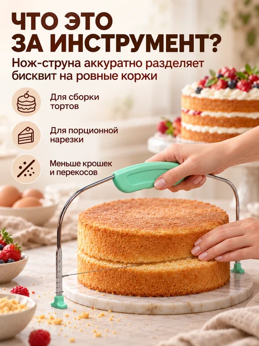 Ура, приехало! Нож струна для бисквита и нарезки коржей, зеленый, фото 2