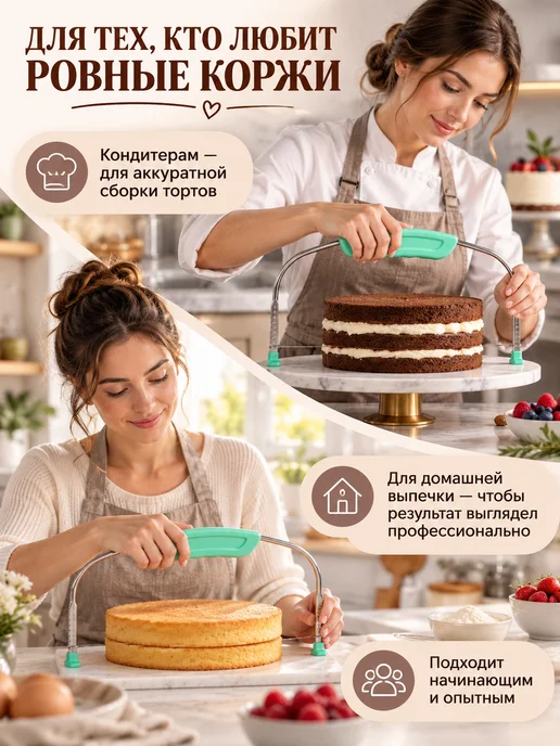 Ура, приехало! Нож струна для бисквита и нарезки коржей, зеленый, фото 3