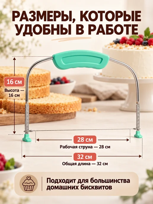 Ура, приехало! Нож струна для бисквита и нарезки коржей, зеленый, фото 7