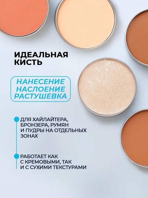 MISCHA VIDYAEV Кисть для макияжа хайлайтера бронзера румян, синий, фото 2