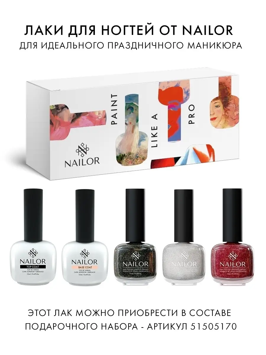 Черный лак с блестками для ногтей Сарджент, 12 мл Nailor 44632191 купить за  548 ₽ в интернет-магазине Wildberries