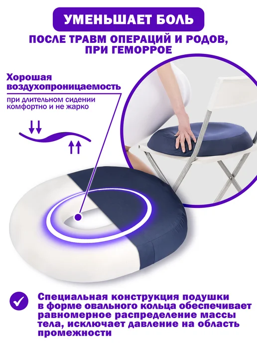 Trives Подушка ортопедическая для стула на сиденье, синий, фото 5