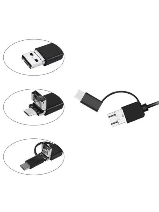 Endoscope Видеоэндоскоп 3 в 1 Micro-Usb, Type-C, USB Жесткий кабель, черный, фото 3