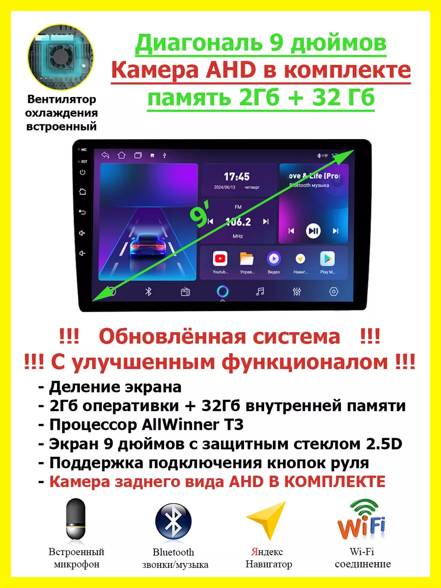 Магнитола для автомобиля Андроид с экраном 9 дюймов AndrAuto 44749265  купить в интернет-магазине Wildberries