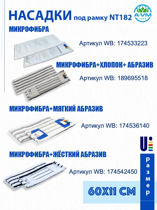 A-VM Насадка для швабры рамочная, 60х11см, 60x11 см, фото 6