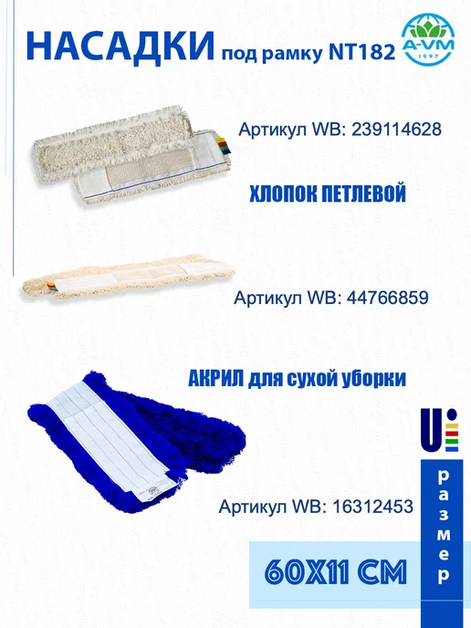 A-VM Насадка для швабры рамочная, 60х11см, 60x11 см, фото 7