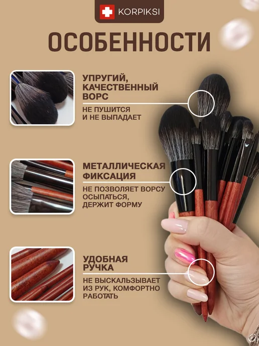 Korpiksi Кисти для макияжа косметические набор для тона пудры и румян, черный, фото 3