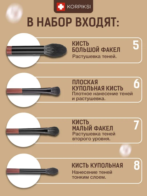 Korpiksi Кисти для макияжа косметические набор для тона пудры и румян, черный, фото 5