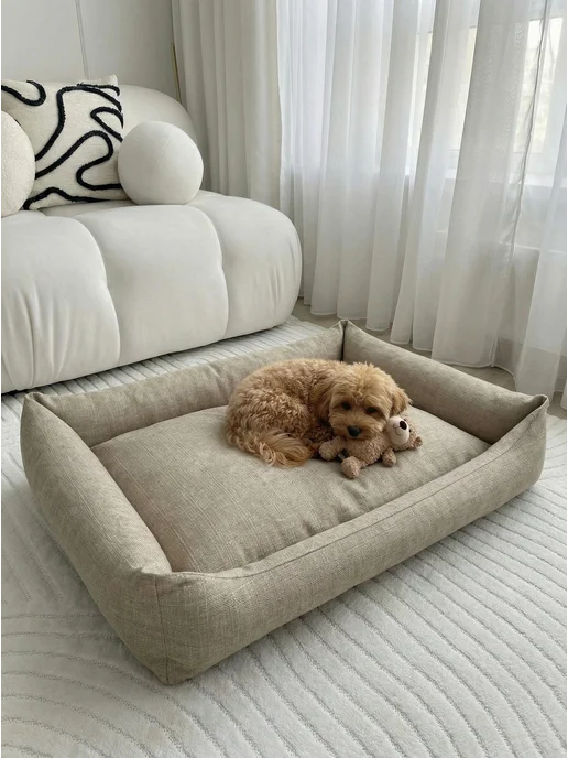 Pets Love Лежанка для собак крупных пород круглая, желтый, фото 2