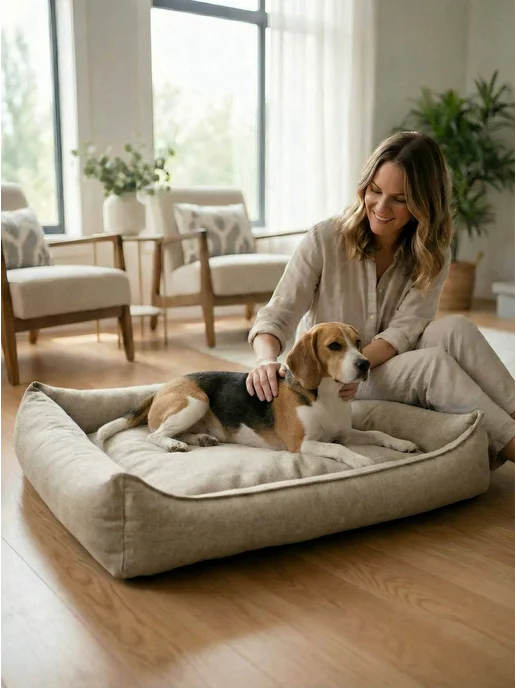 Pets Love Лежанка для собак крупных пород круглая, желтый, фото 3